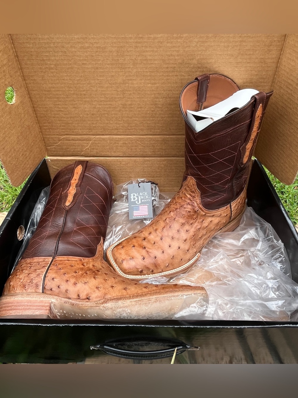 Men's Black Jack Ostrich Leather Cowboy Boots Size 10.5 D